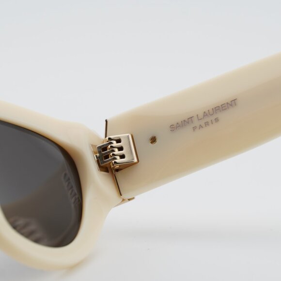 Saint Laurent SL M94 012 Sunglasses Shiny Ivory Cat Eye Frame, Grey Lenses main image 5